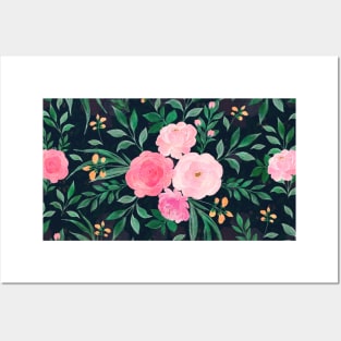 Elegant Blue Pink Rose Floral watercolor Painting Posters and Art